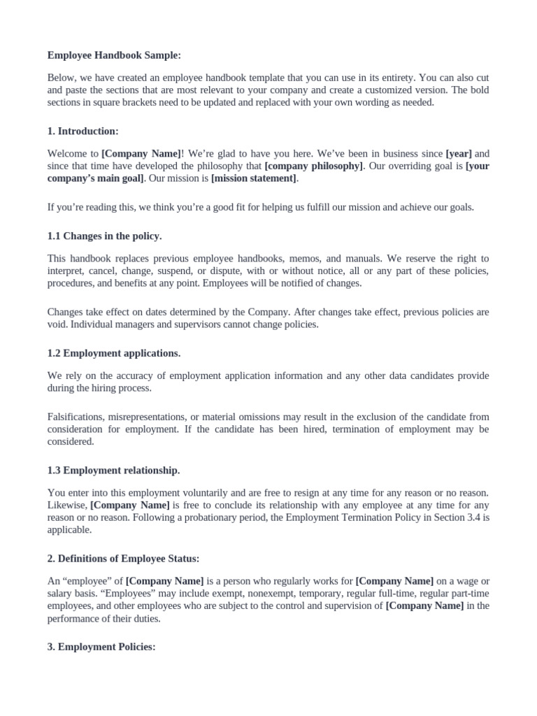 Employee Handbook Sample | PDF | Employment | Consolidated Omnibus ...