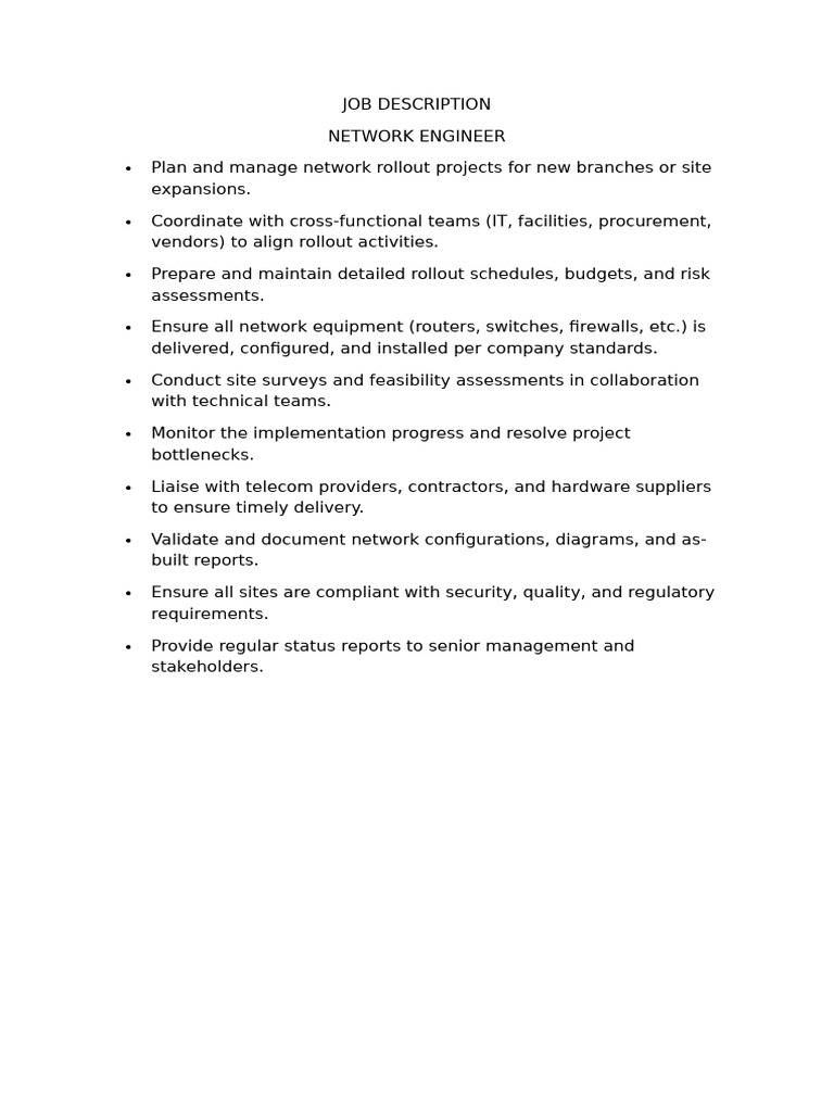 Network Engineer Job Overview | PDF