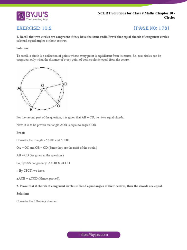 NCERT Class 9 Maths Circles Solutions | PDF | Circle | Perpendicular