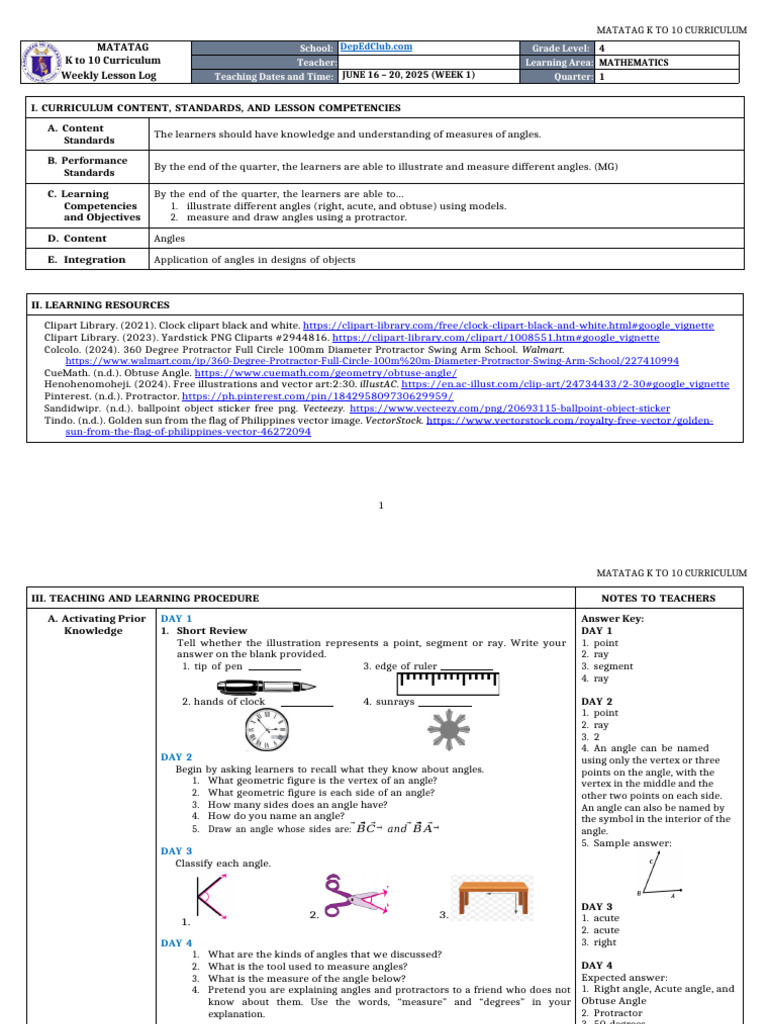 K-10 Math Curriculum: Angles Lesson Plan | PDF | Angle | Learning