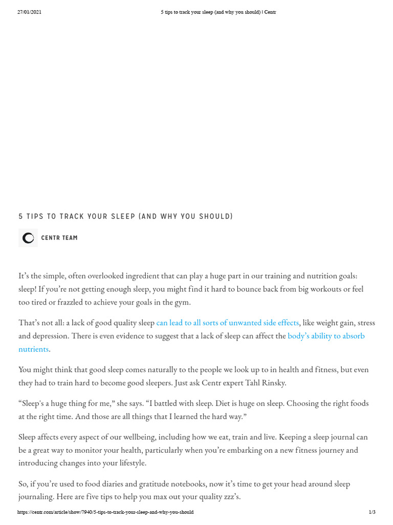 5 Tips To Track Your Sleep (And Why You Should) - Centr | PDF | Sleep ...