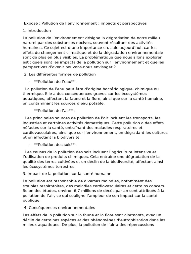 Pollution de l'environnement : enjeux et solutions | PDF | la pollution ...