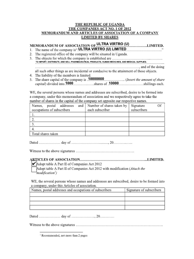 Memorandum and Articles of Association | PDF