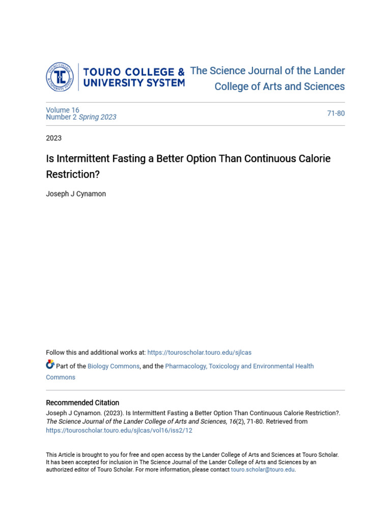 Is Intermittent Fasting A Better Option Than Continuous Calorie R | PDF ...