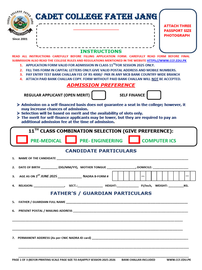 CCFJ 11TH ADMISSION FORM 2025 PDF Full | PDF | Government And Personhood