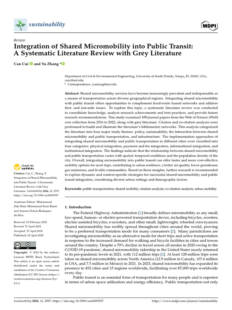 Integration of Shared Micromobility Into Public Tr Not in List | PDF ...