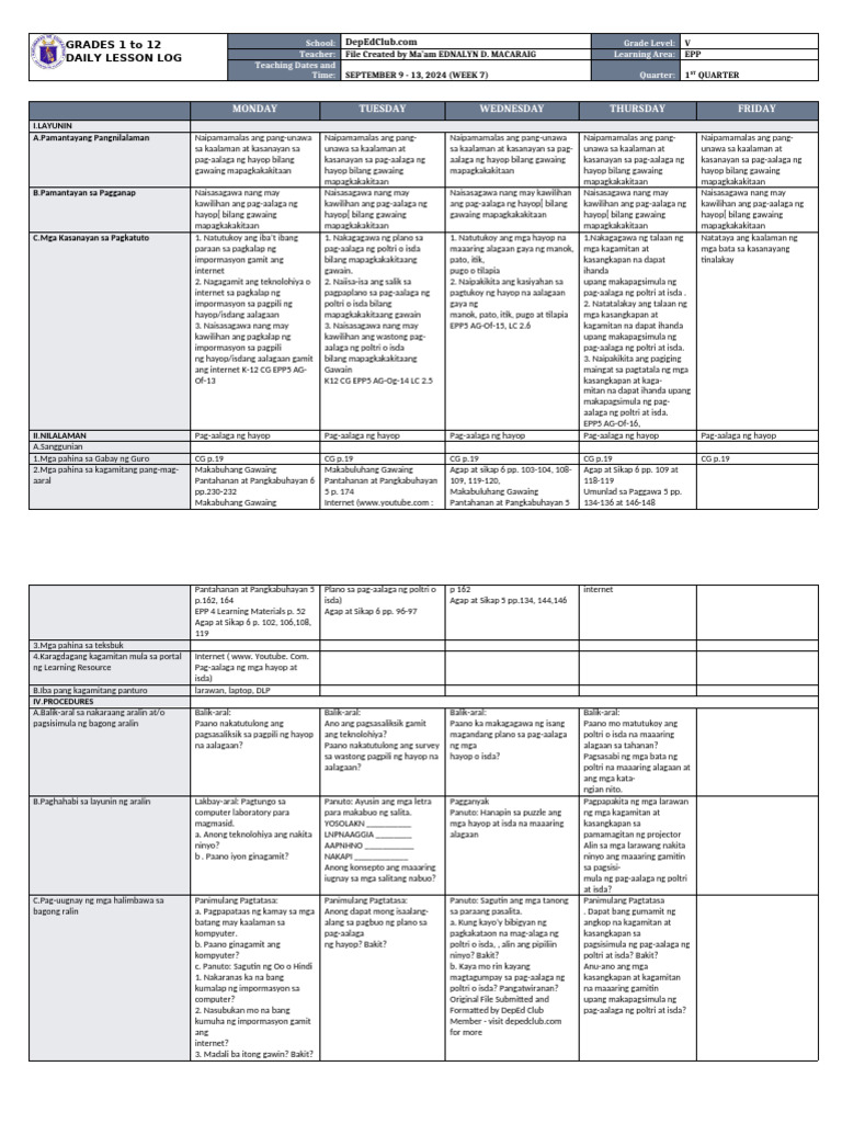 DLL - Epp 5 - Q1 - W7 | PDF