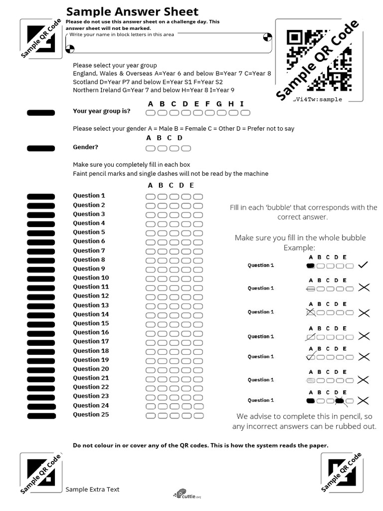 Sample Answer Sheet Instructions PDF
