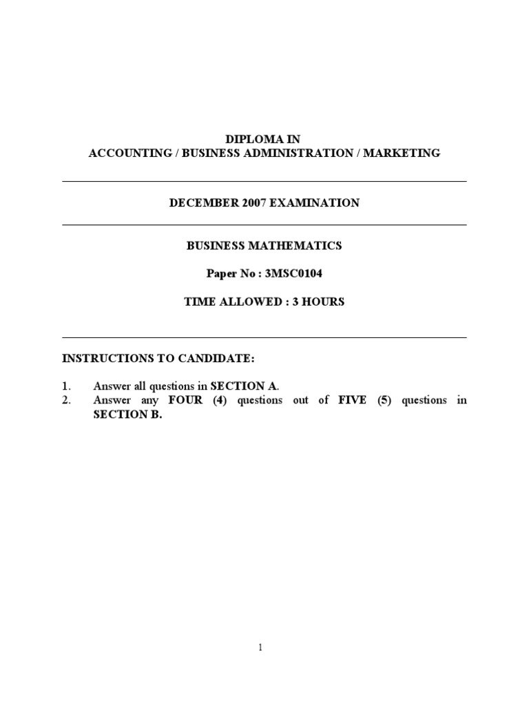 Business Mathematics Exam Questions | PDF | Interest | Economies