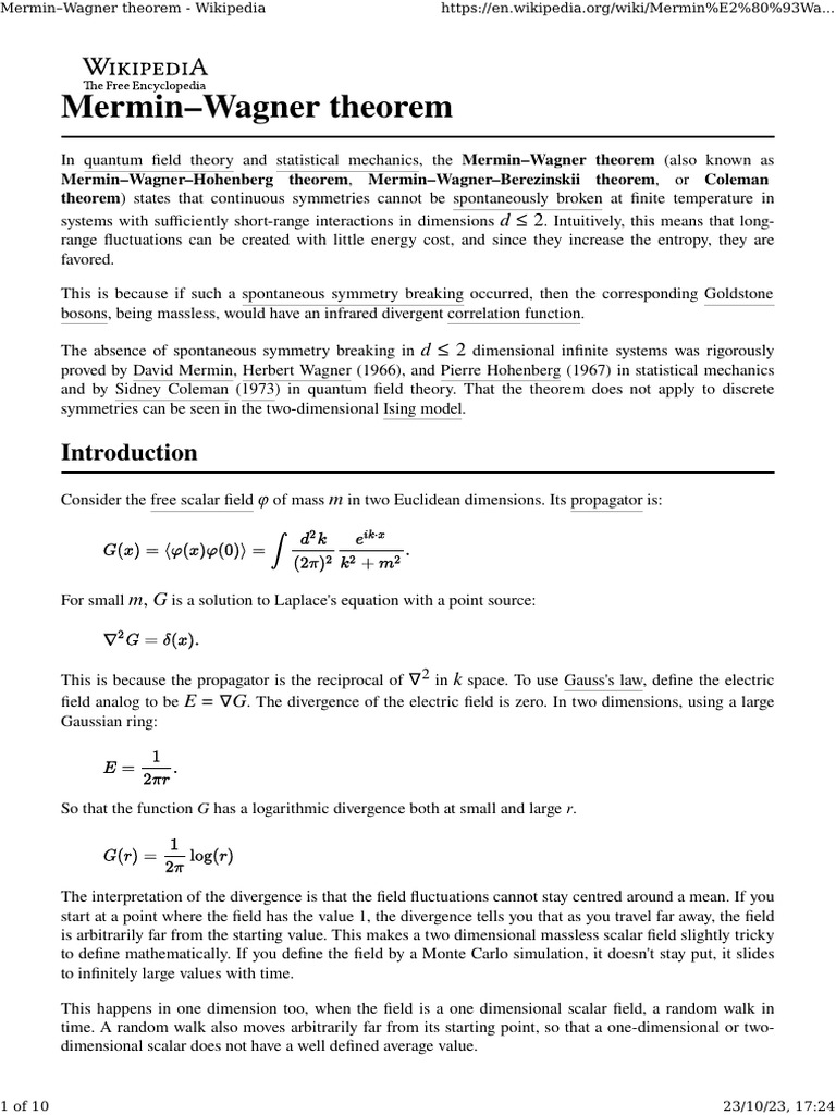 Mermin-Wagner Theorem Explained | PDF | Physical Chemistry ...