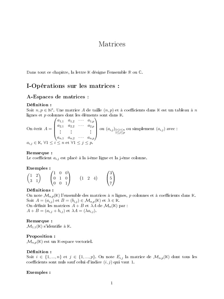 Introduction aux matrices et opérations | PDF | Matrice (Mathématiques ...