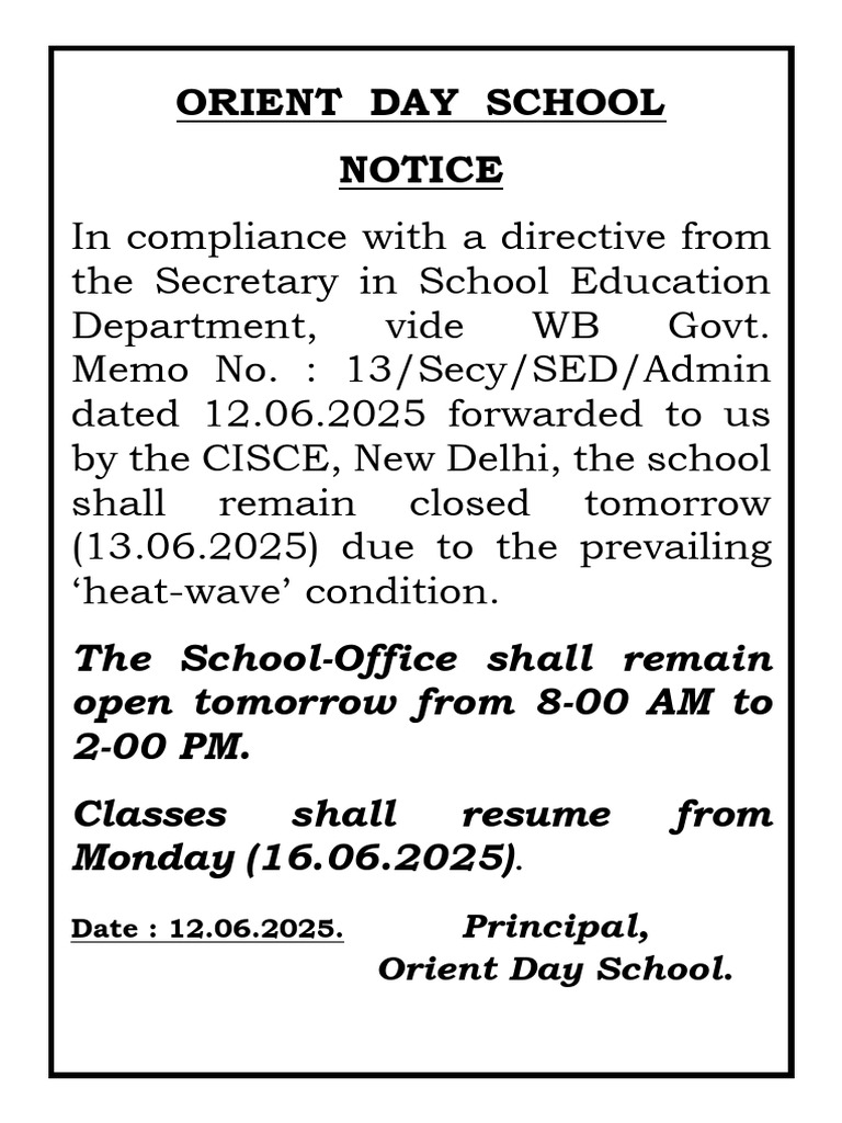 Notice For Heat Wave | PDF