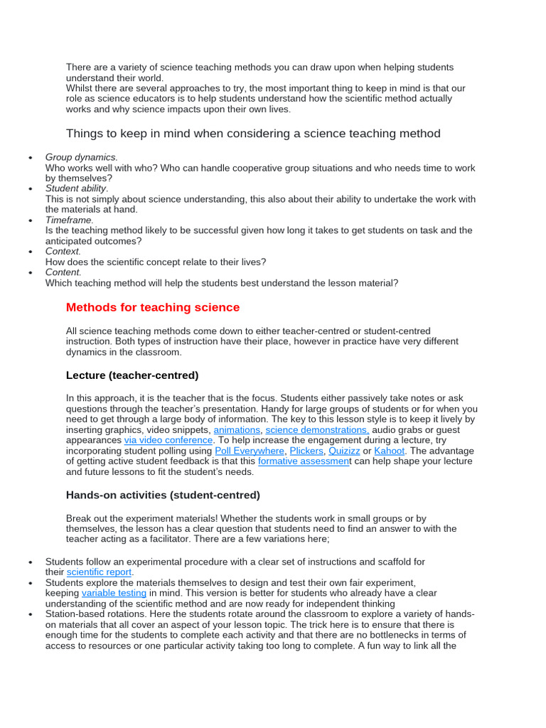 Effective Science Teaching Methods | PDF | Teaching Method | Experiment