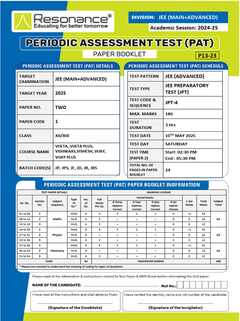JEE Advanced 2025 Mathematics Test Details | PDF | Abstract Algebra ...
