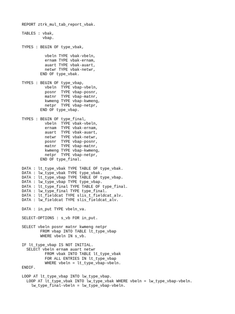 SAP Sales Document Report Code | PDF | Computer Programming | Chess Theory