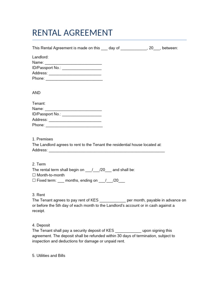 Kenya Rental Agreement Template | PDF