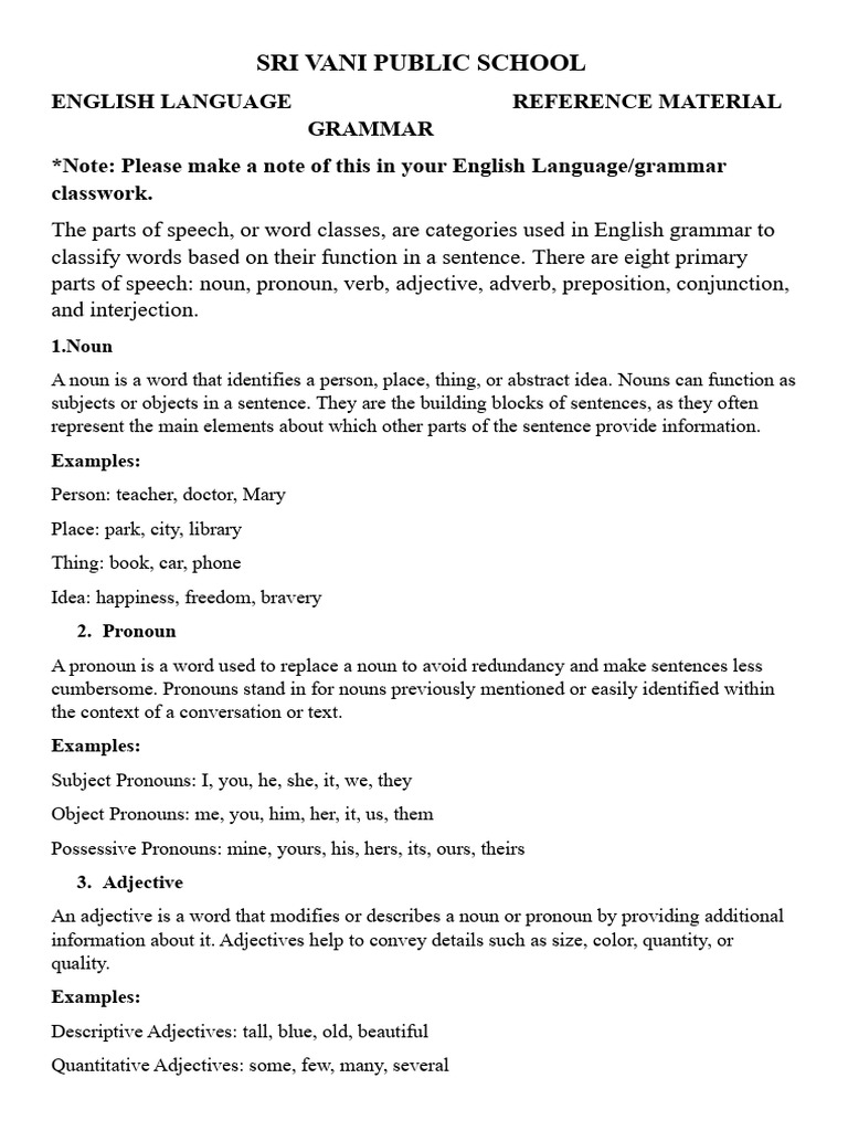 Parts of Speech Overview | PDF | Part Of Speech | Adverb