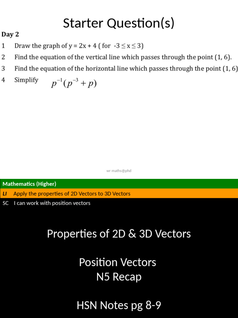 02a N5 Recap WR Position Vectors | PDF | Euclidean Vector | Mathematics