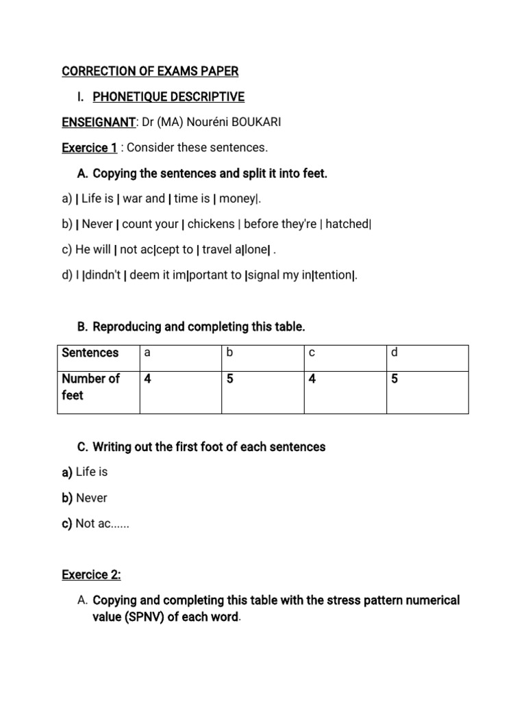 Correction of English Exam | PDF