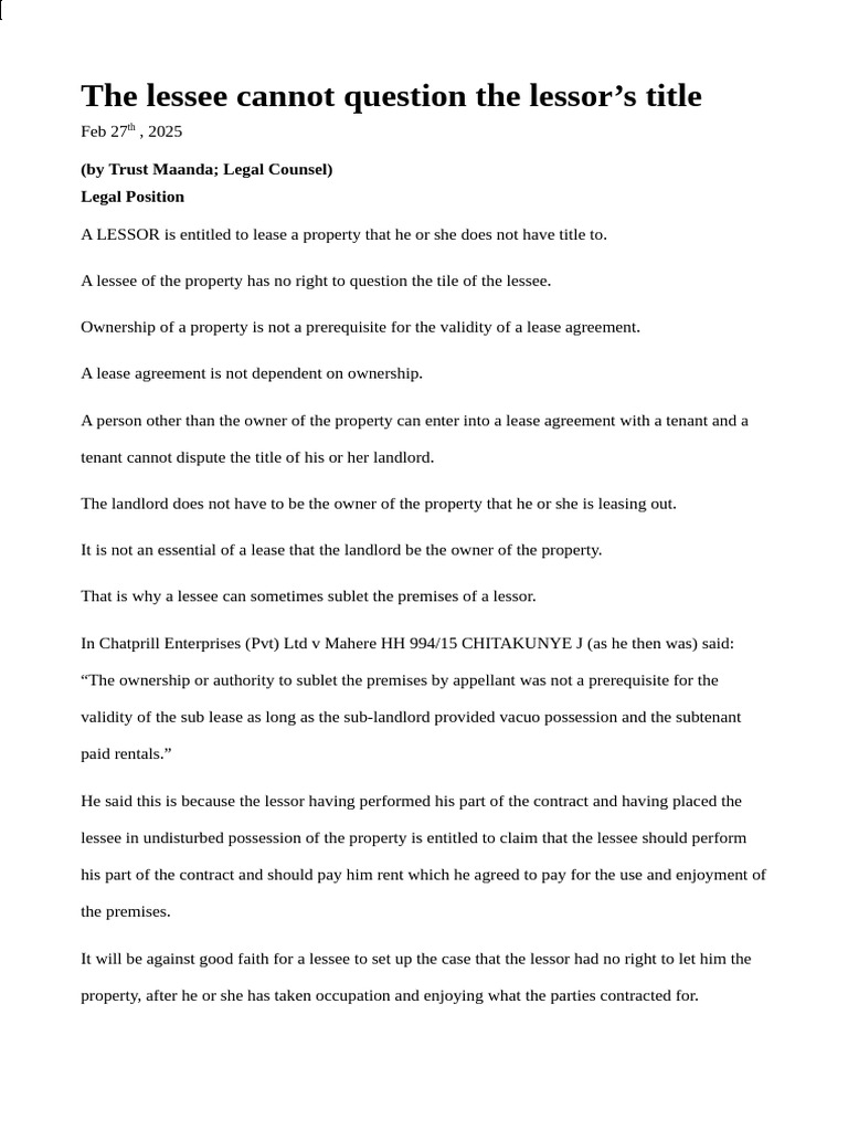 Lessee's Rights on Title Disputes | PDF | Lease | Landlord
