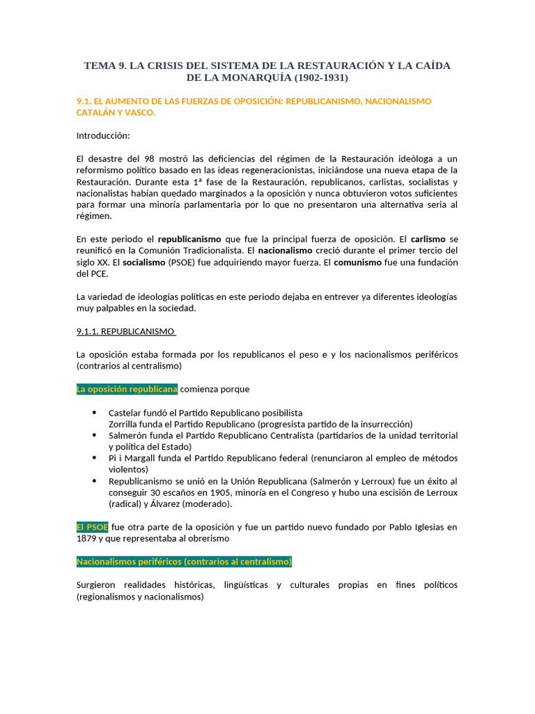 TEMA 9 | PDF | Anarquismo | España