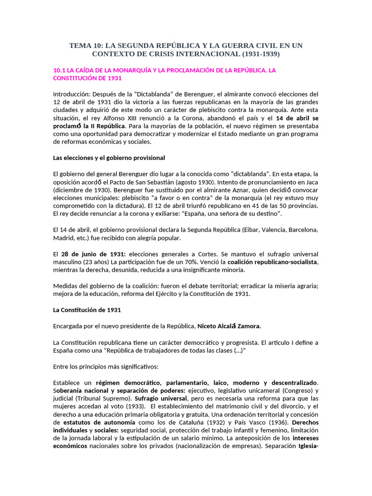 TEMA 10 | PDF | Francisco franco | guerra civil Española