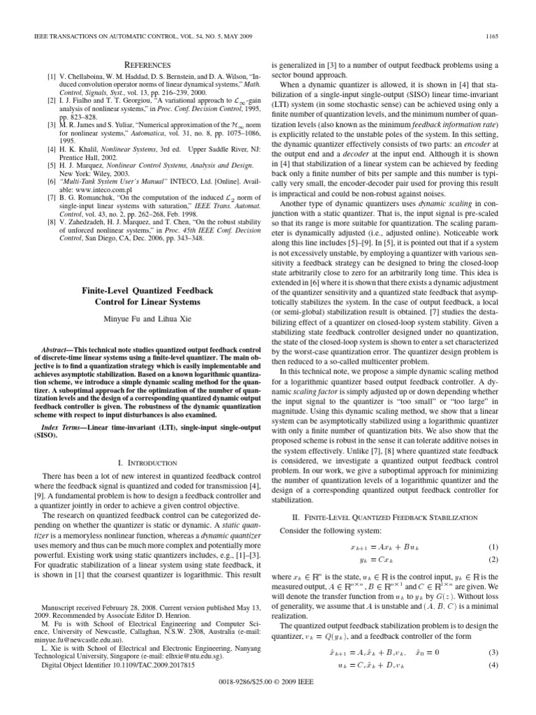 Finite-Level Quantized Feedback Control | PDF | Control Theory | Feedback