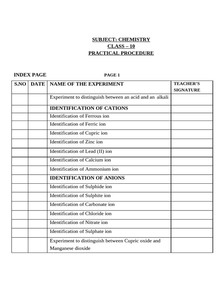 Class 10 Chemistry Practical Guide | PDF | Hydroxide | Ion