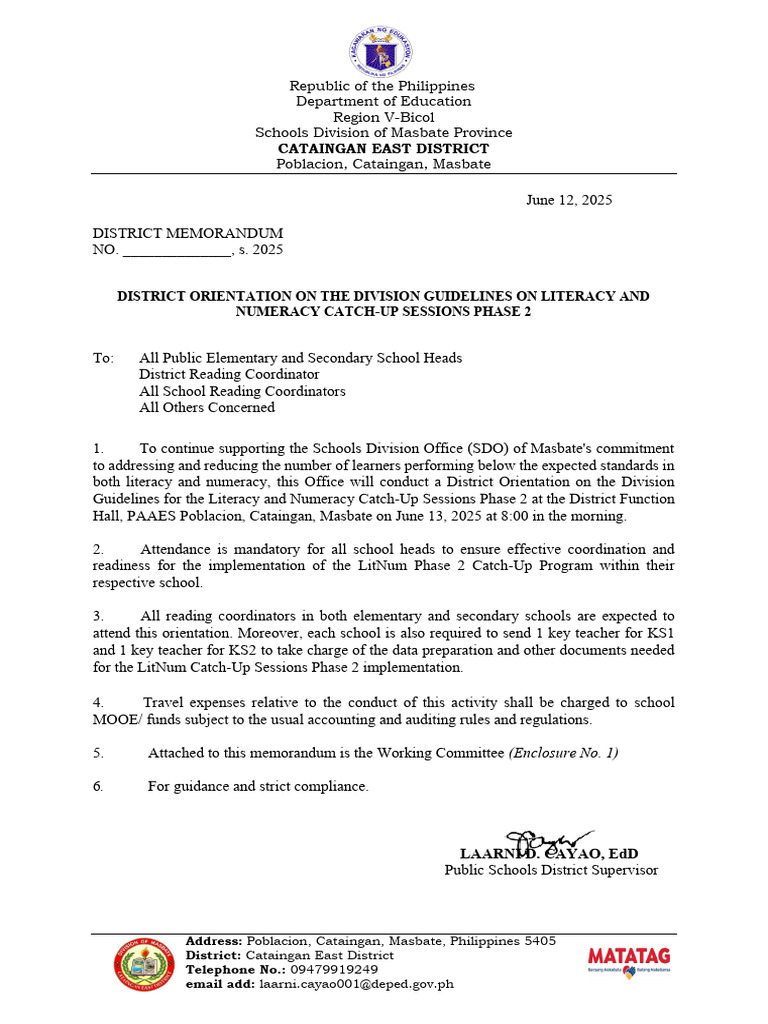 LitNum Phase 2 Orientation Memo 2025 | PDF | Literacy