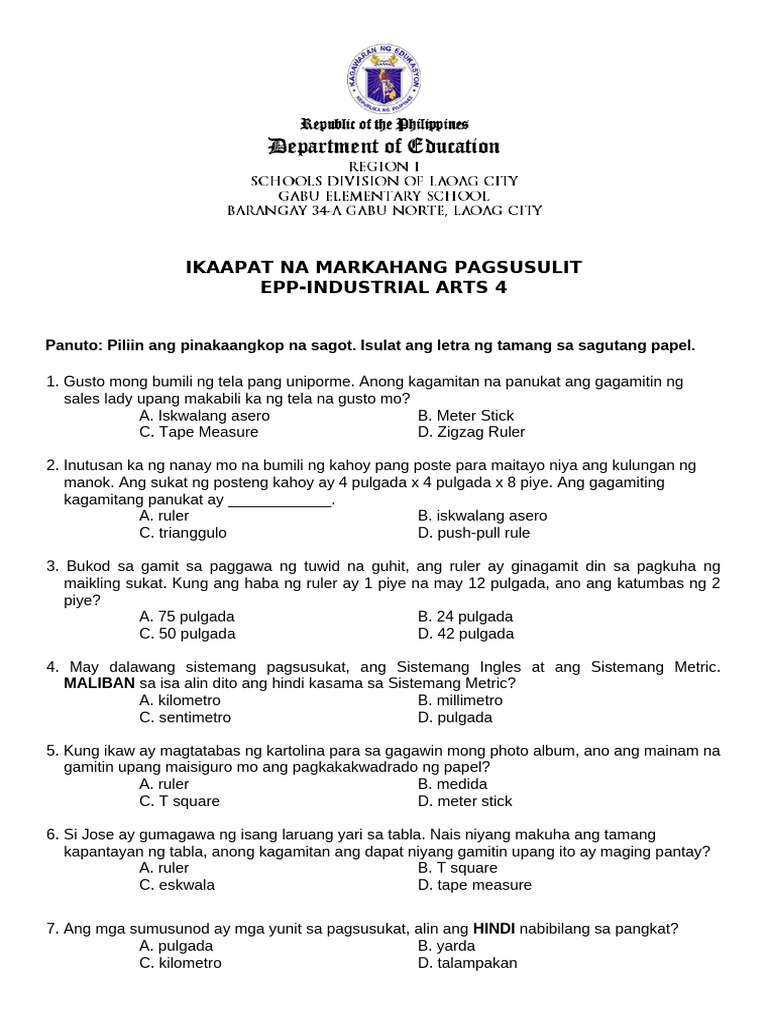 FINAL - FOURTH PERIODICAL TEST in EPP 4 | PDF