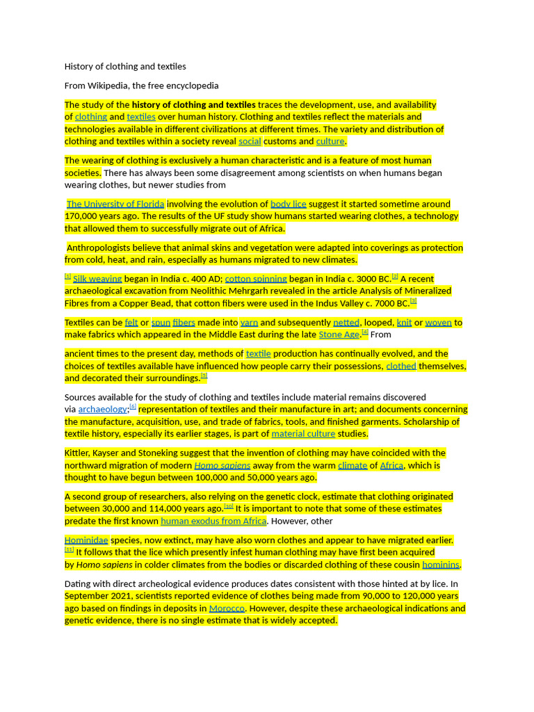 History Of Clothing And Textiles Pdf Textiles Clothing