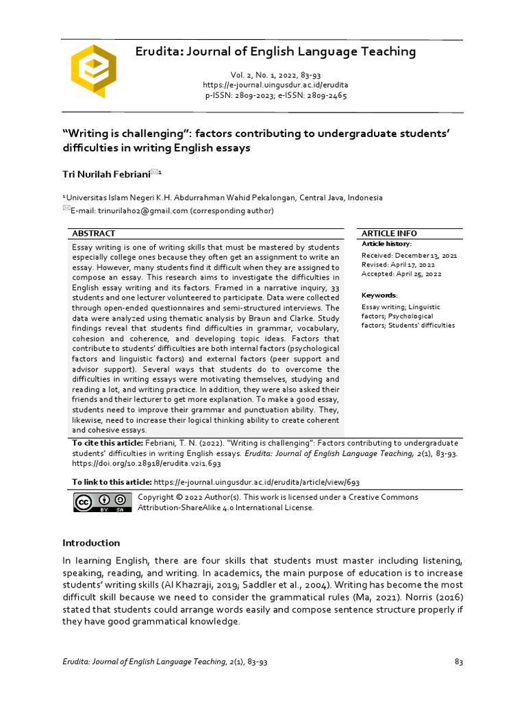 Factors Affecting English Essay Writing Difficulties | PDF | Vocabulary ...