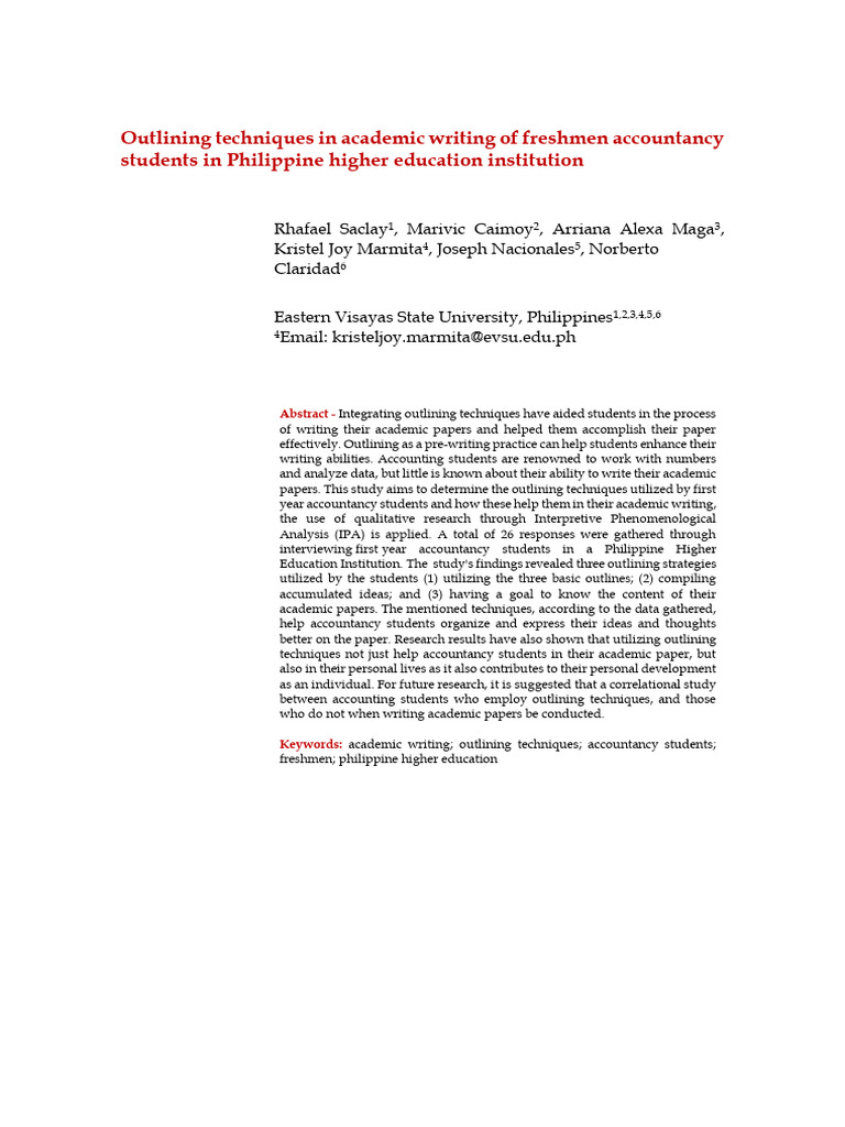Outlining Techniques in Freshman Writing | PDF | Human Communication ...