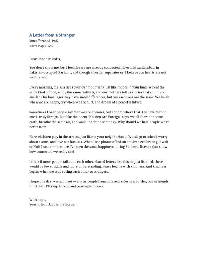 A Letter From A Stranger Class9 | PDF