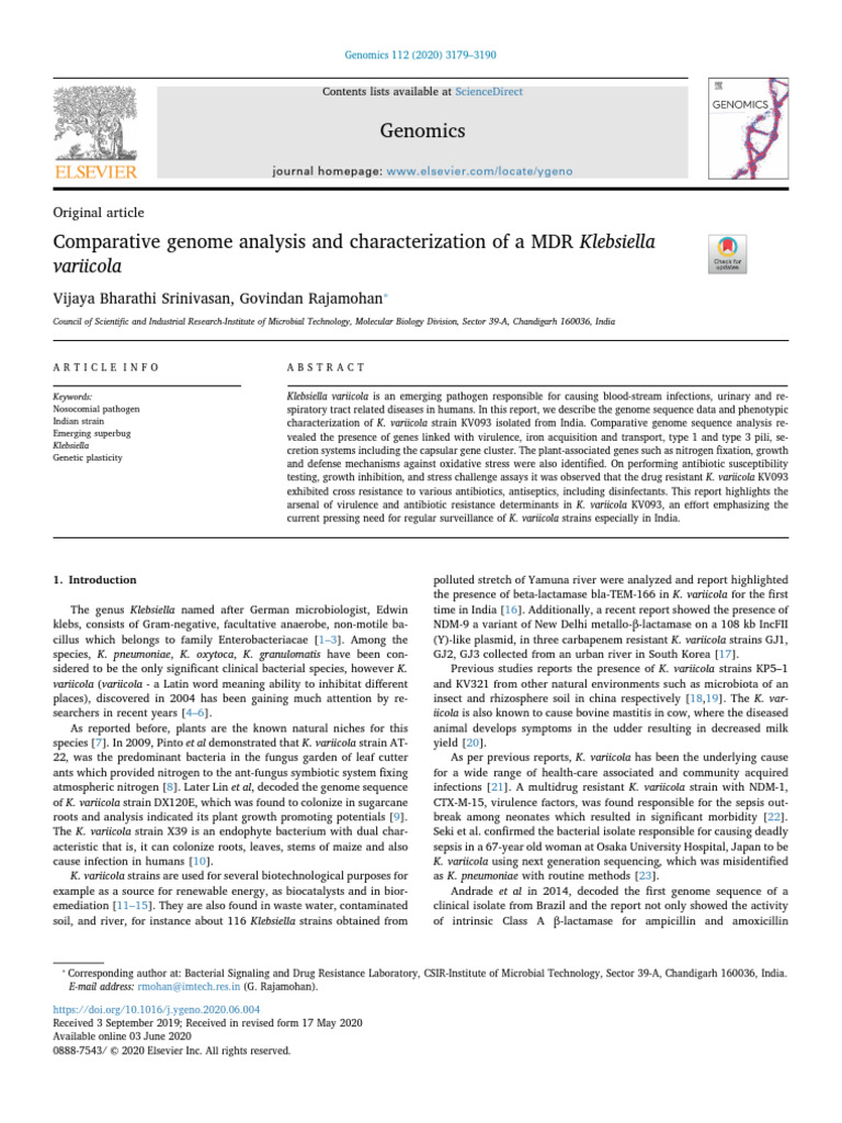 Comparative Genome Analysis and Characterization of A MDR ...