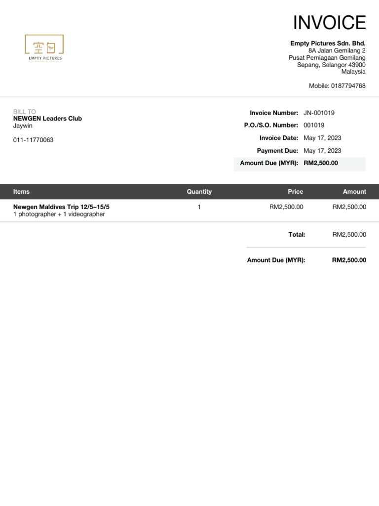 Invoice - JN 001019 - 2023 05 17 | PDF