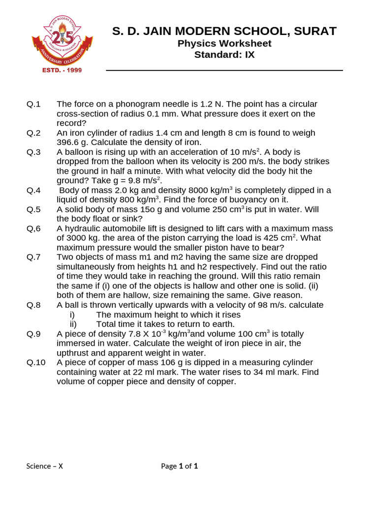 Funny Physics Worksheet for IX Standard | PDF