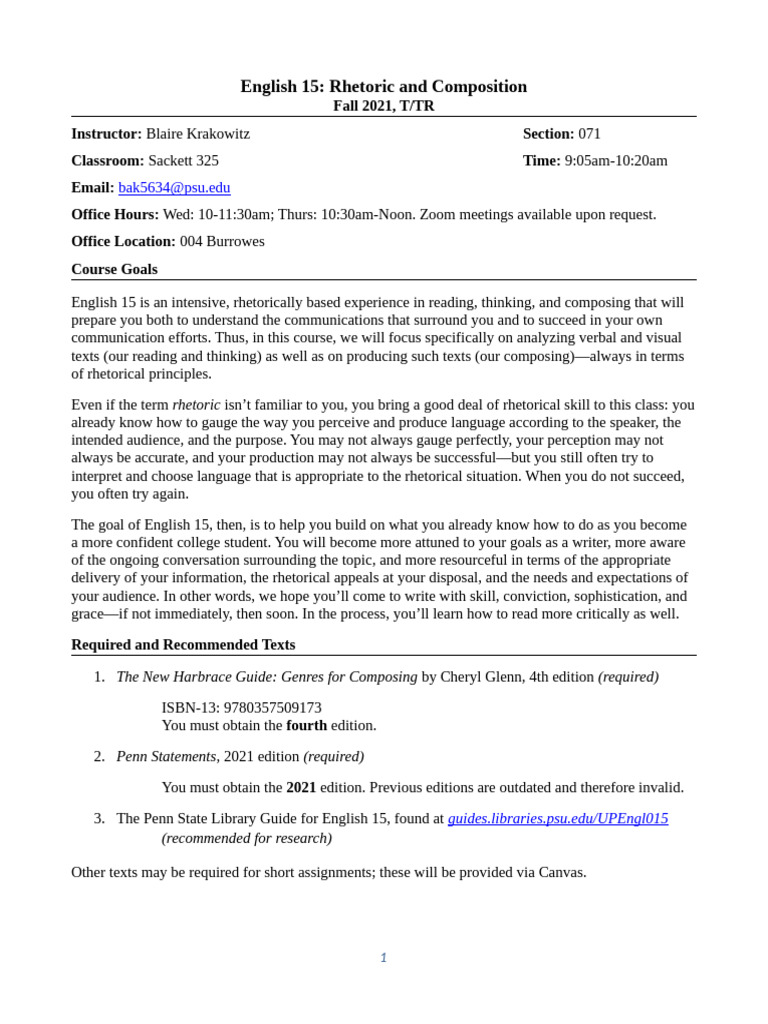 ENG 15 071 Syllabus | PDF | Harassment | Communication