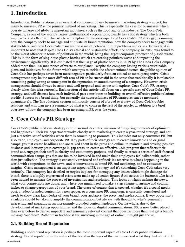 Coca Cola's Effective PR Strategy Overview | PDF | Public Relations ...