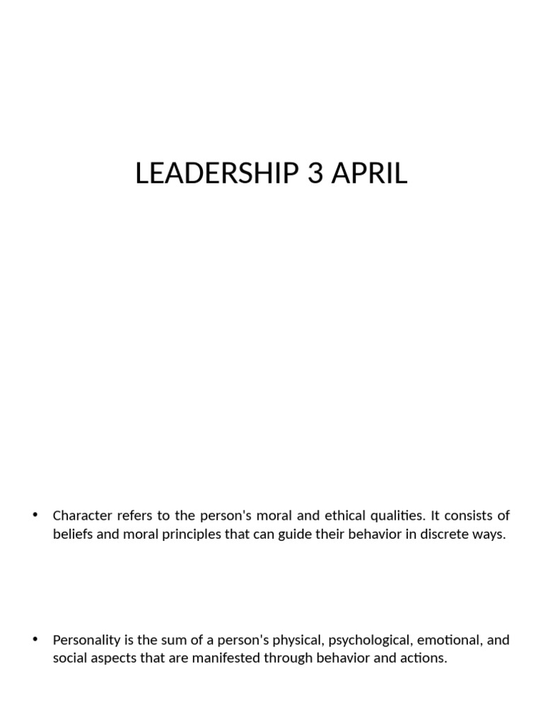 Character and Leadership Essentials | PDF | Leadership | Psychological ...