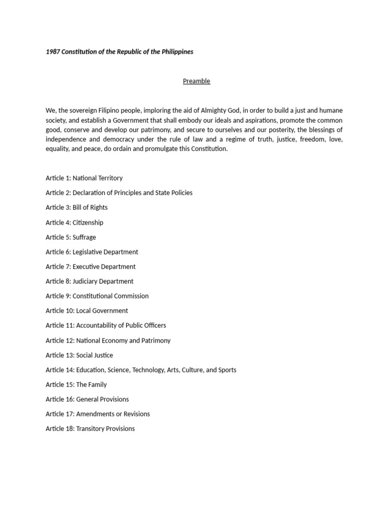 1987 Philippine Constitution Overview | PDF