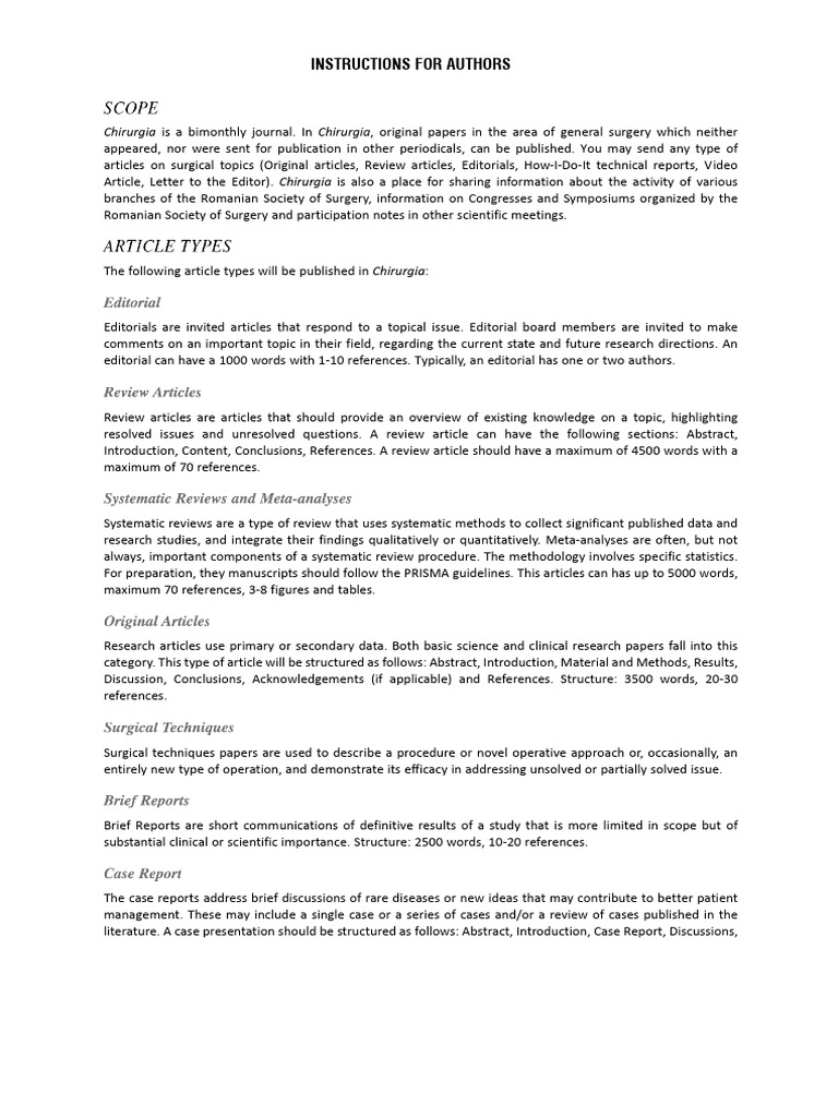 Submission Guidelines for Chirurgia Journal | PDF | Systematic Review ...