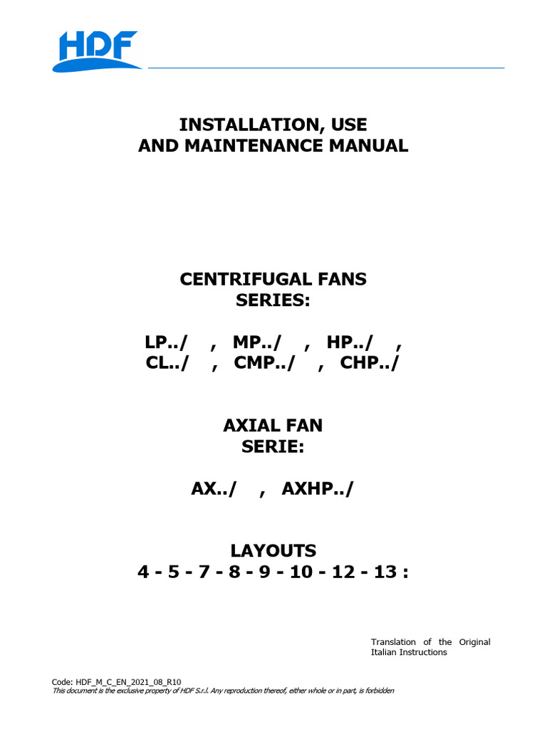 Installation, Use and Maintenance Manual: Code: HDF - M - C - EN - 2021 ...