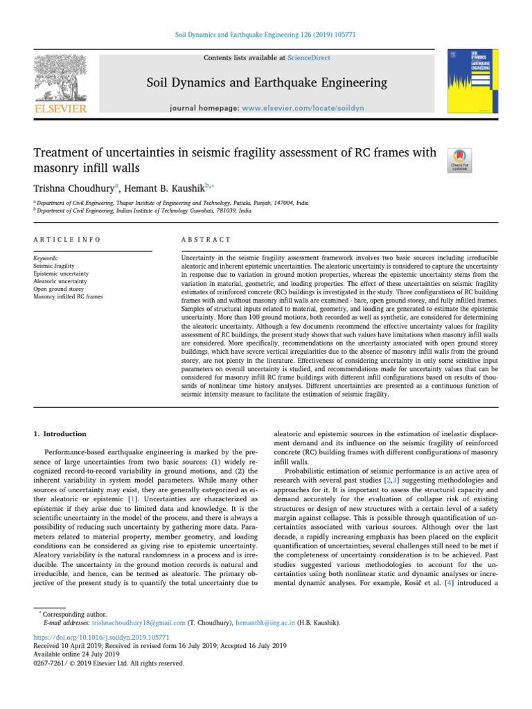 Treatment of Uncertainties in Seismic Fragility Assessment of RC Frames ...