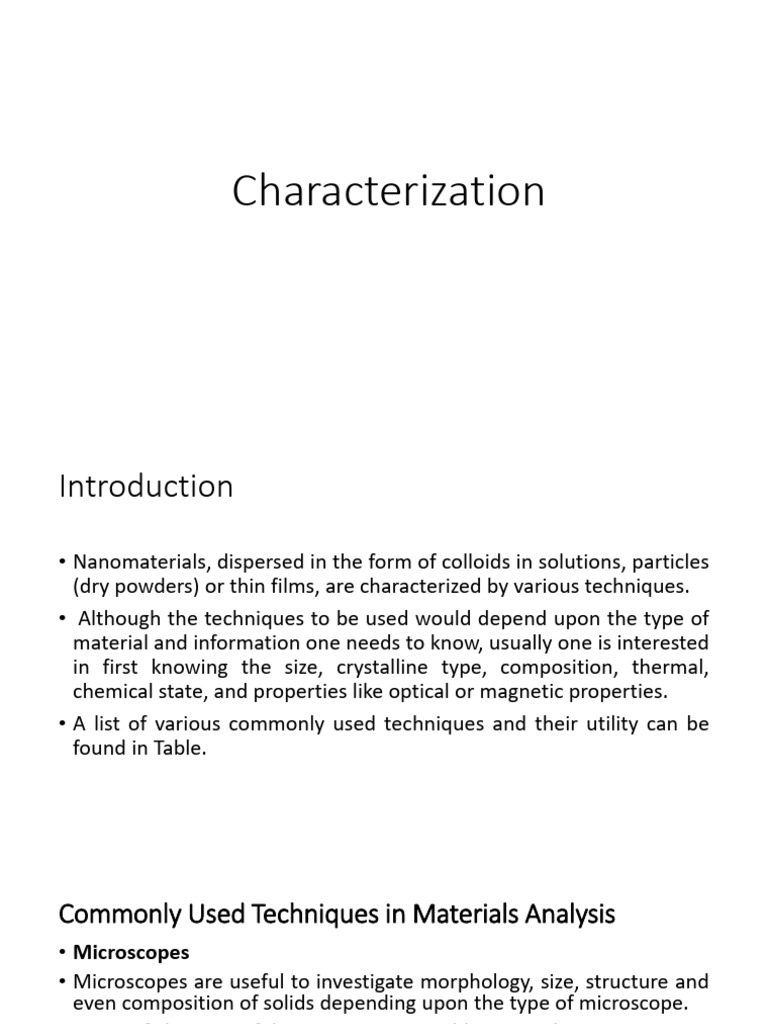Nanomaterials Characterization Techniques | PDF | Scanning Electron ...