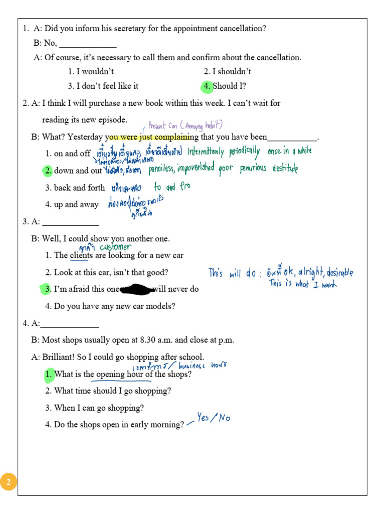 Conversation Practice and Vocabulary Test | PDF