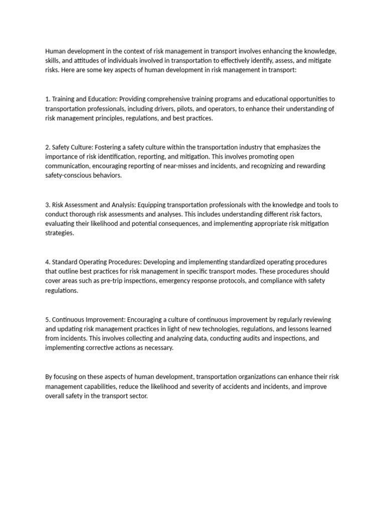 Human Development in Transport Risk Management | PDF