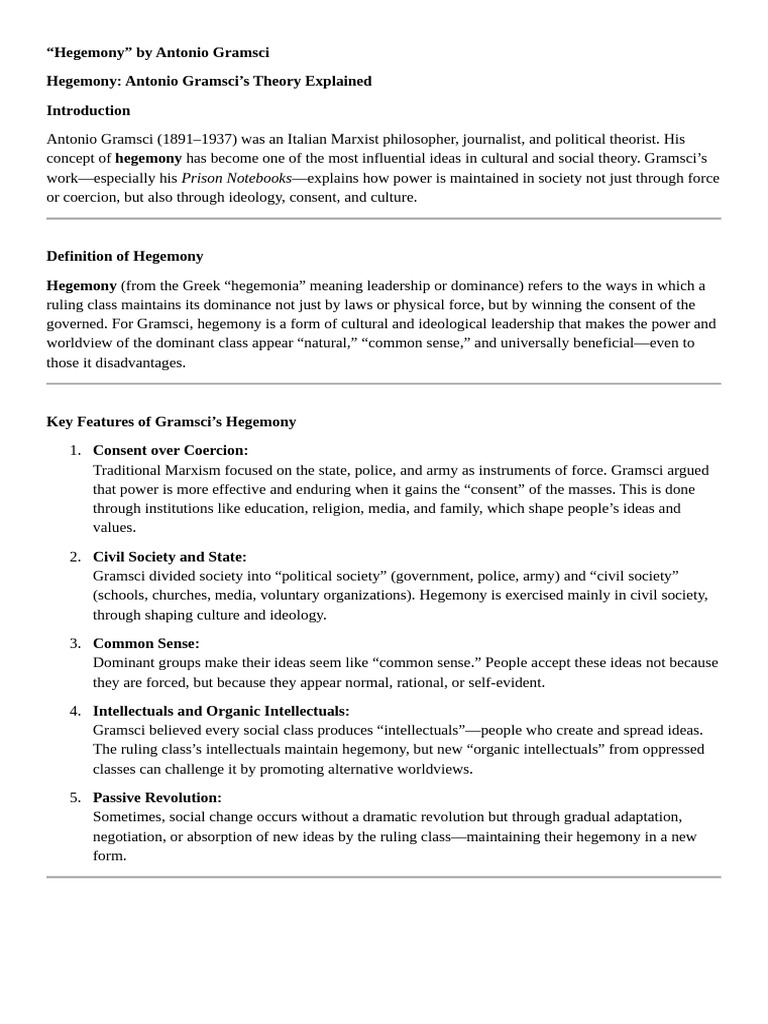 Gramsci's Hegemony and Counter-Hegemony | PDF | Antonio Gramsci ...