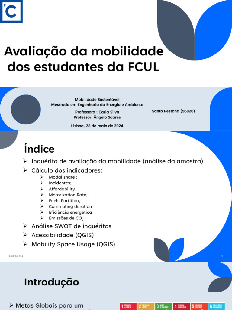 Avaliação da Mobilidade Sustentável na FCUL | PDF | Sustentabilidade ...
