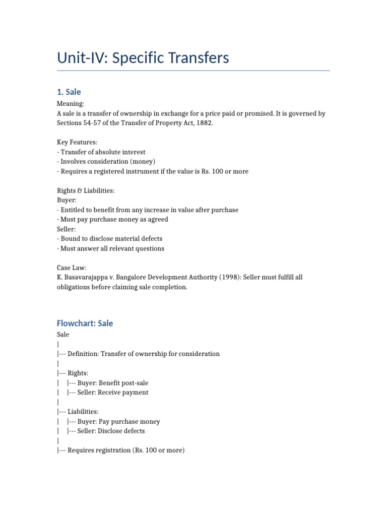 Overview of Specific Transfers | PDF | Mortgage Law | Lease